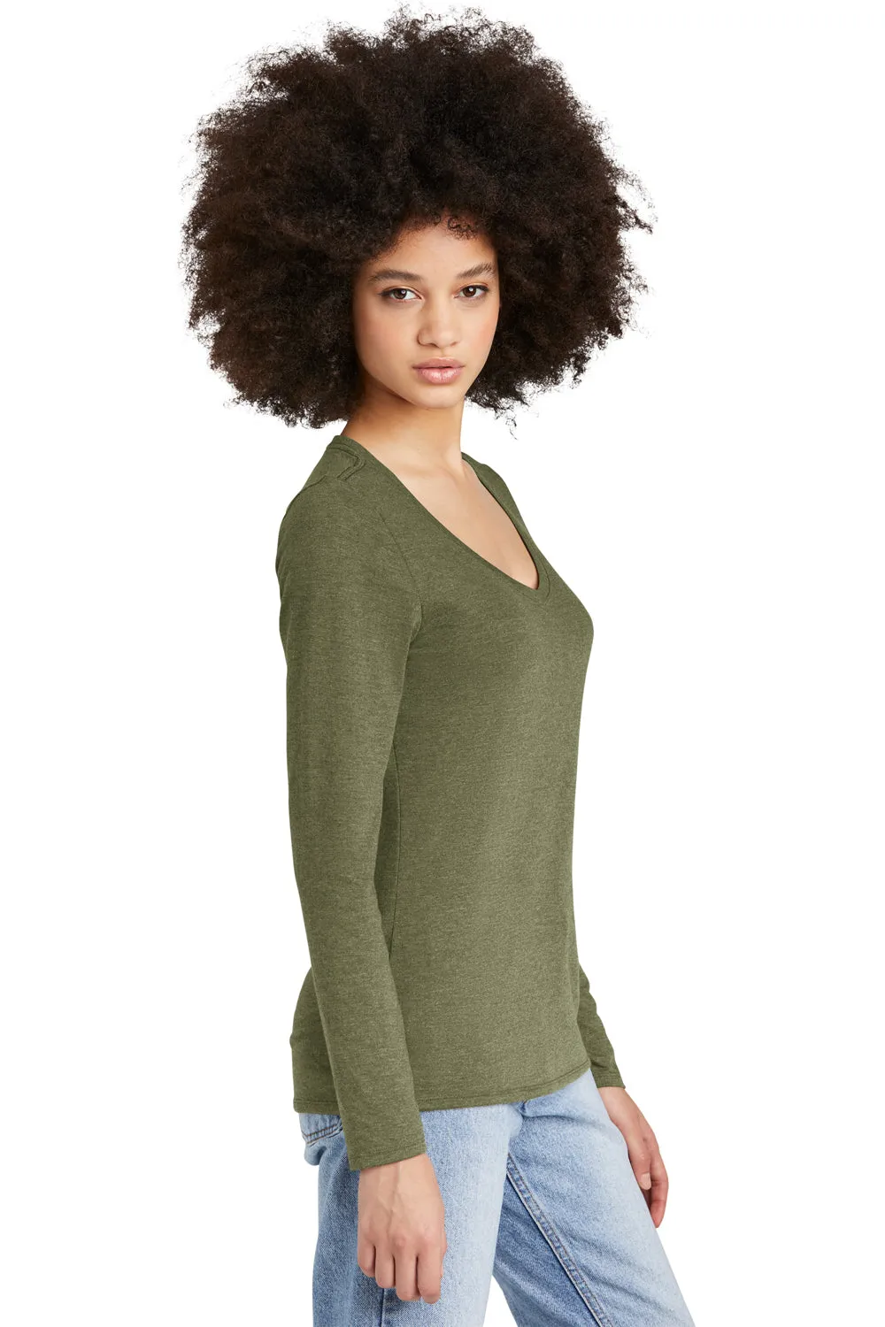 District Womens Perfect Tri Long Sleeve V-Neck T-Shirt - Military Green Frost  Buy new Clothing District