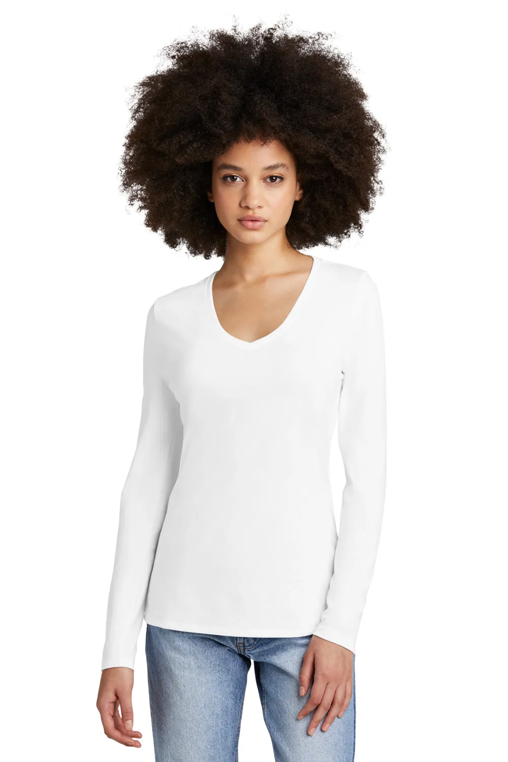 District Womens Perfect Tri Long Sleeve V-Neck T-Shirt - White  Buy new Clothing District
