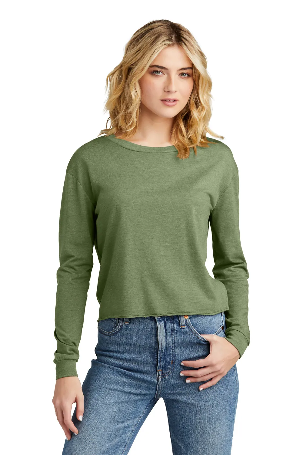 District Womens Perfect Tri Midi Long Sleeve Crewneck T-Shirt - Military Green Frost  Buy new Clothing District