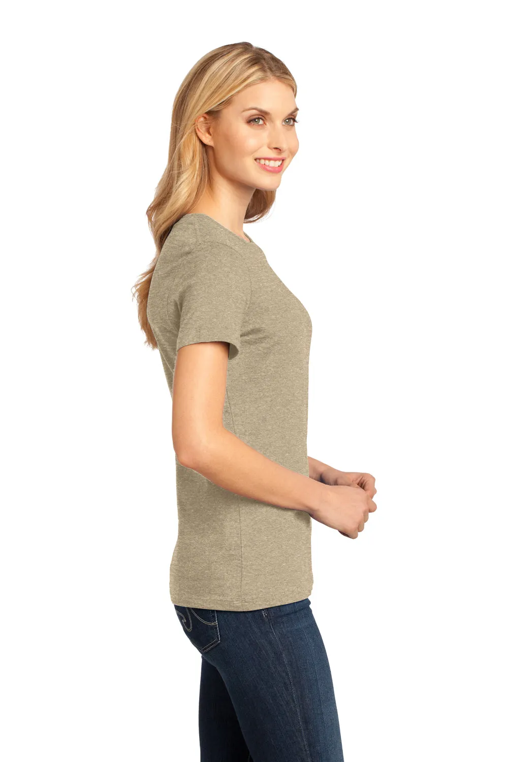 District Womens Perfect Weight Short Sleeve Crewneck T-Shirt - Heather Latte Brown  Buy new Clothing District