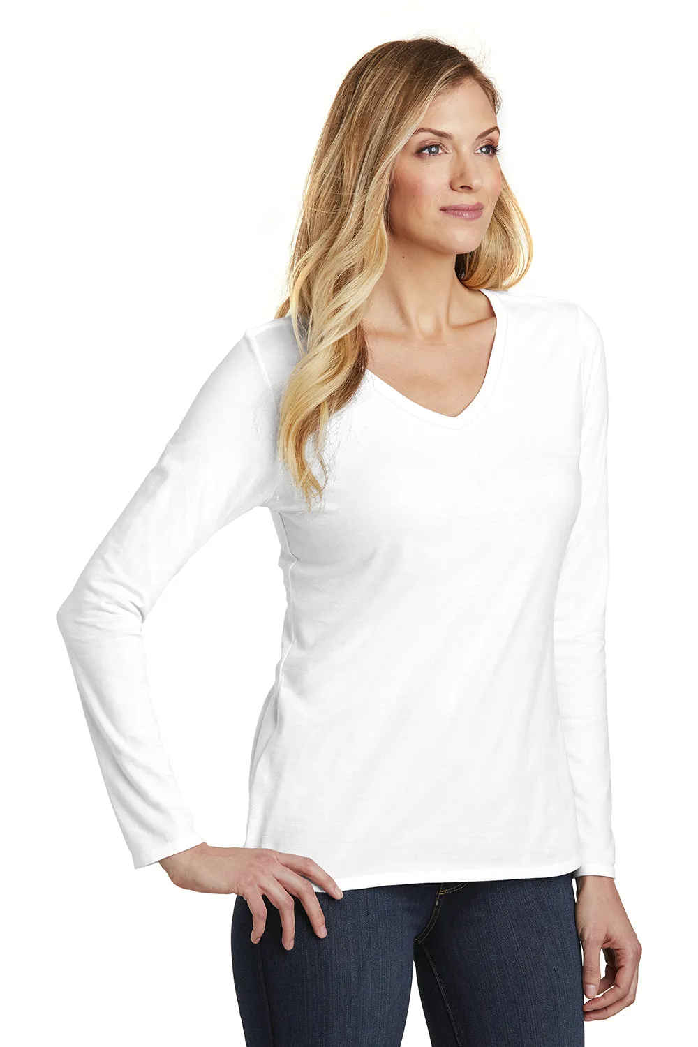 District Womens Very Important Long Sleeve V-Neck T-Shirts - White  Buy new Clothing District