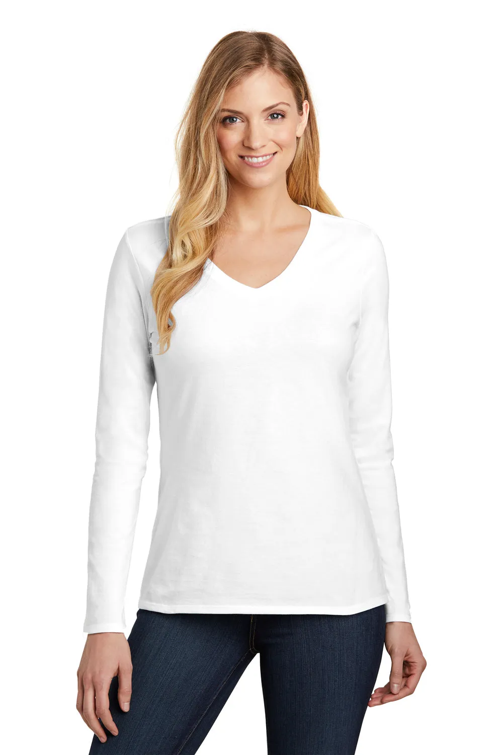 District Womens Very Important Long Sleeve V-Neck T-Shirts - White  Buy new Clothing District