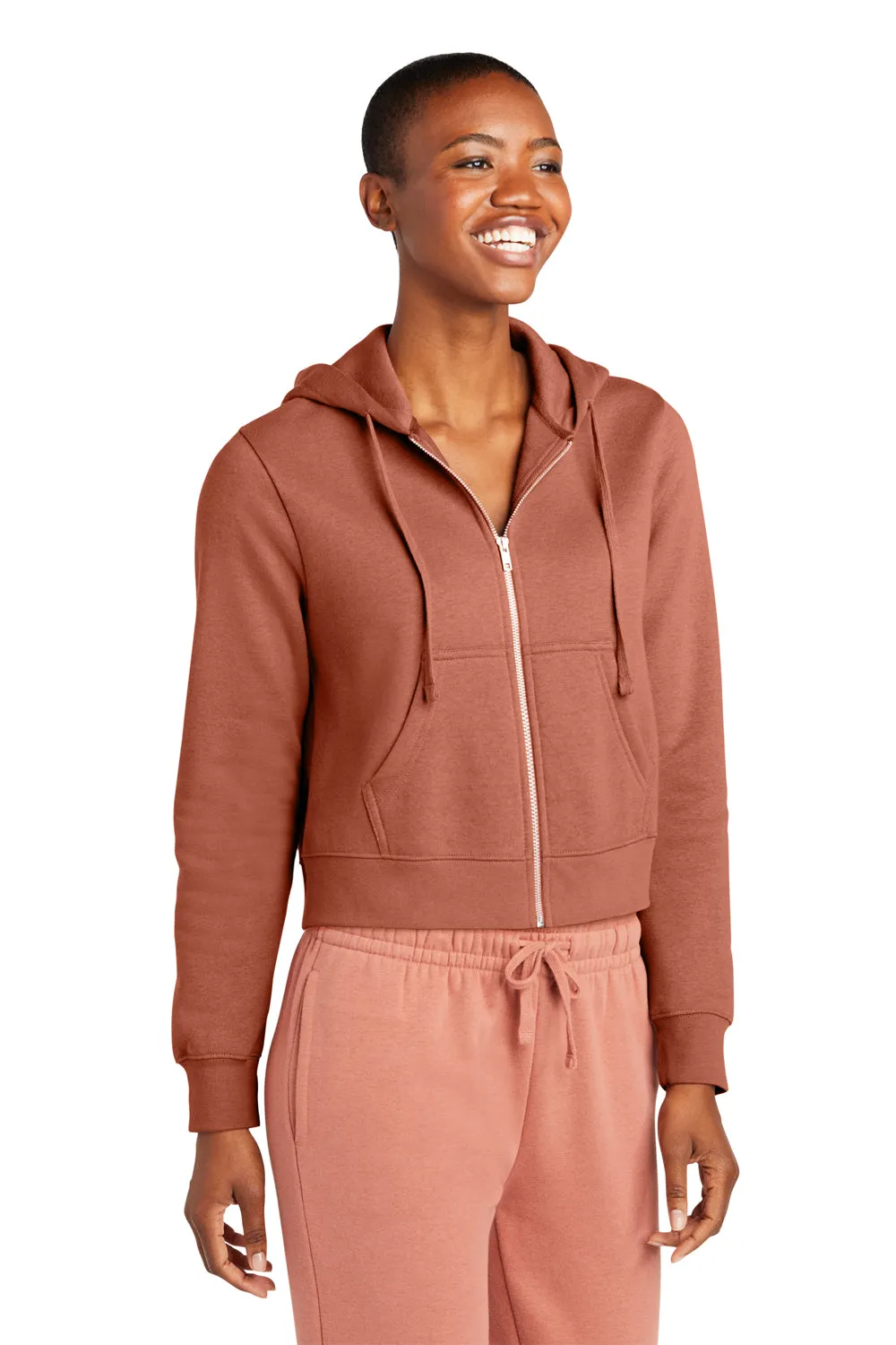 District Womens V.I.T. Fleece Full Zip Hooded Sweatshirt Hoodie w/ Pockets - Desert Rose  Buy new Clothing District