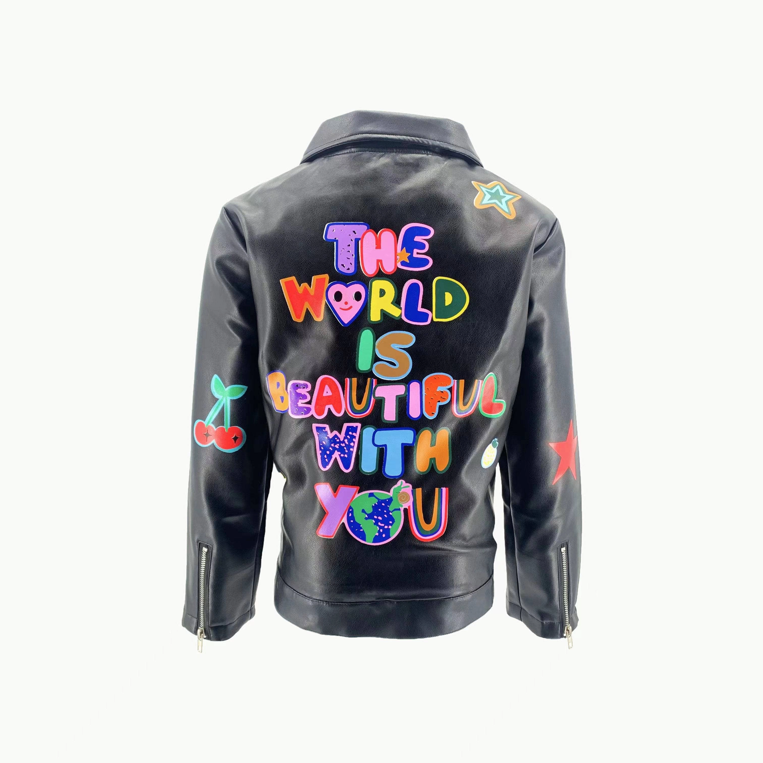 Doodle Art Vegan Moto Girls Sherpa Coat