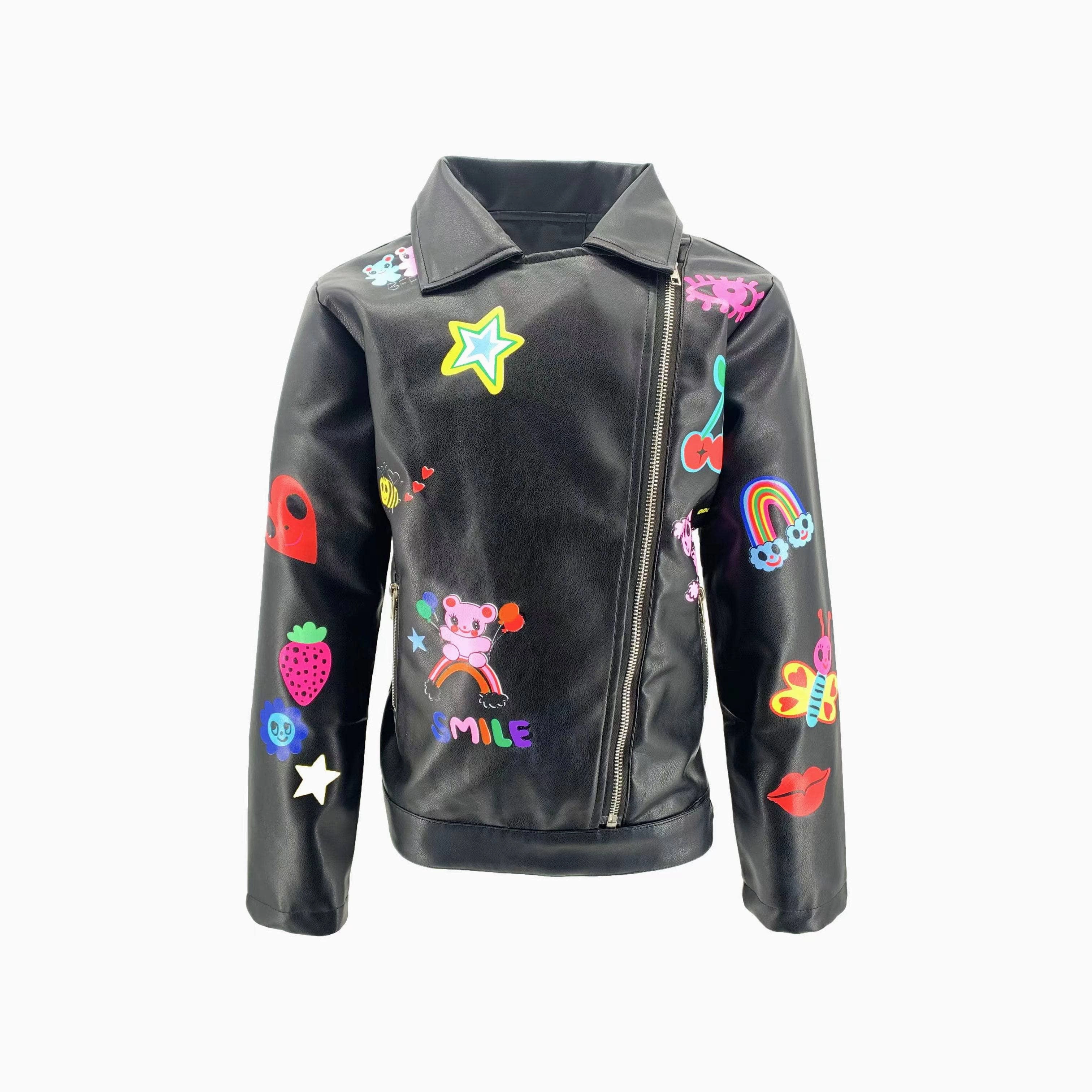 Doodle Art Vegan Moto Girls Sherpa Coat