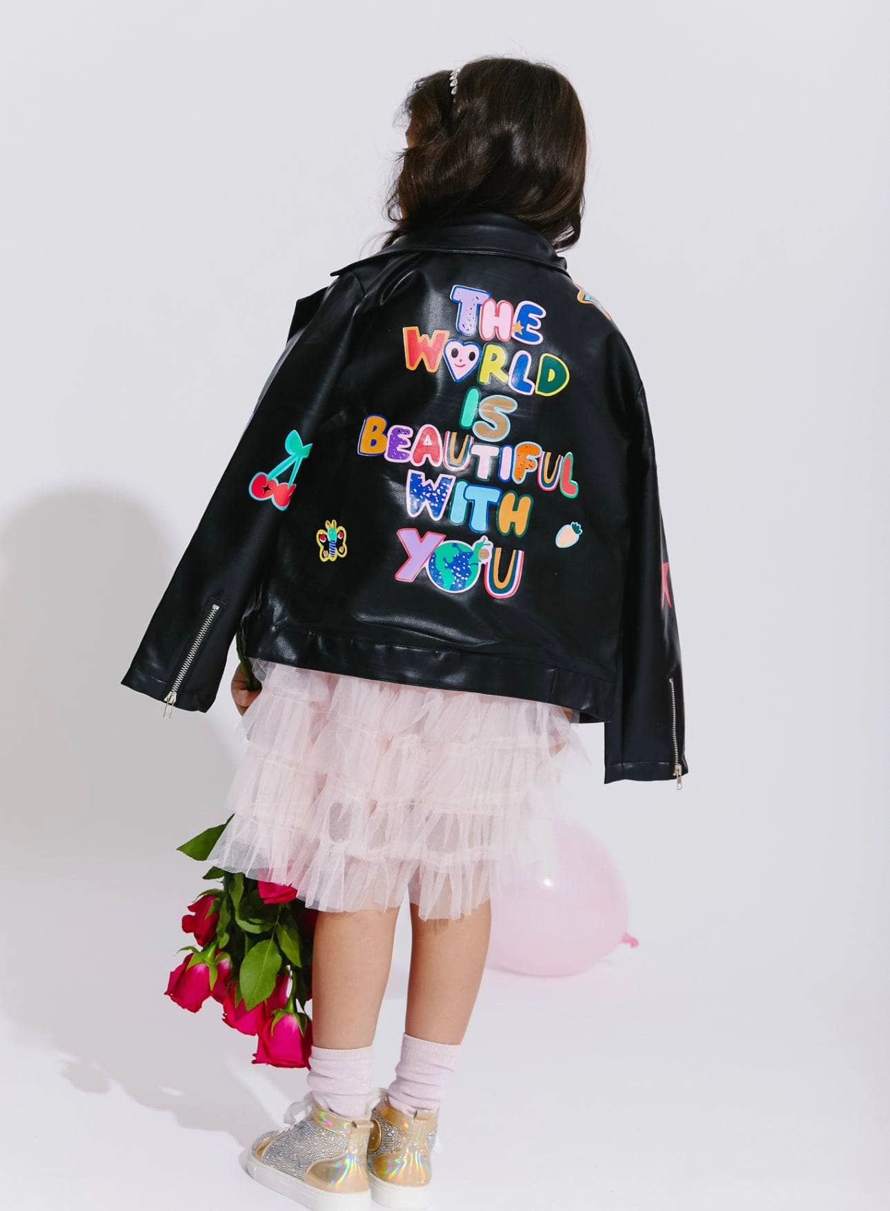 Doodle Art Vegan Moto Girls Sherpa Coat