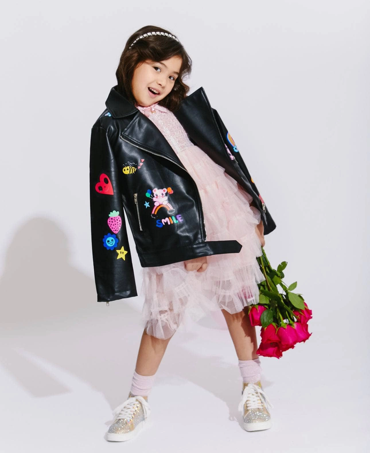 Doodle Art Vegan Moto Girls Sherpa Coat