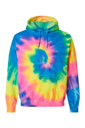 Dyenomite Mens Blended Tie Dyed Hooded Sweatshirt Hoodie w/ Pouch Pocket - Flo Rainbow Clothing Dyenomite