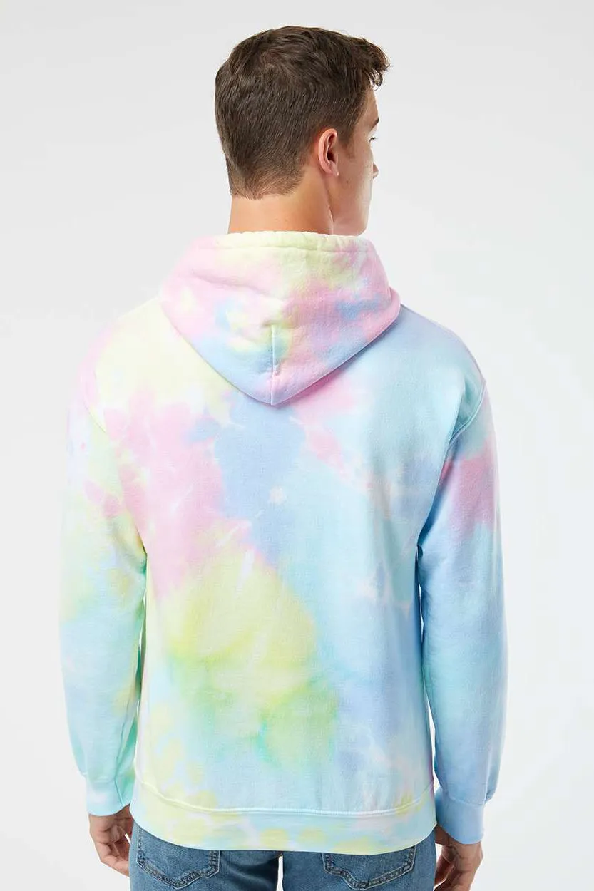Dyenomite Mens Blended Tie Dyed Hooded Sweatshirt Hoodie w/ Pouch Pocket - Pastel Rainbow Clothing Dyenomite