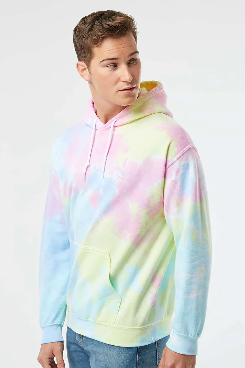 Dyenomite Mens Blended Tie Dyed Hooded Sweatshirt Hoodie w/ Pouch Pocket - Pastel Rainbow Clothing Dyenomite