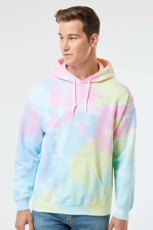 Dyenomite Mens Blended Tie Dyed Hooded Sweatshirt Hoodie w/ Pouch Pocket - Pastel Rainbow Clothing Dyenomite