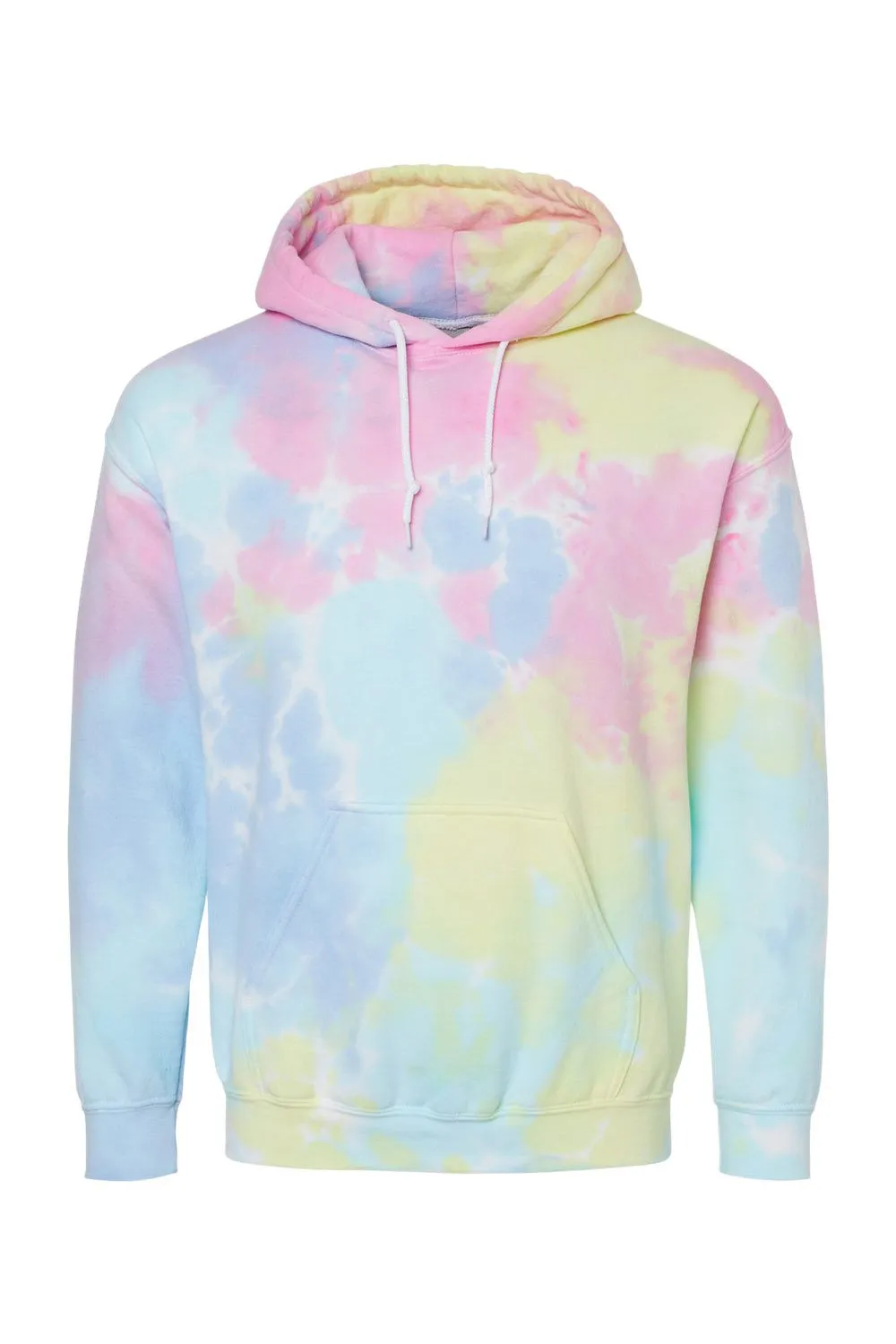 Dyenomite Mens Blended Tie Dyed Hooded Sweatshirt Hoodie w/ Pouch Pocket - Pastel Rainbow Clothing Dyenomite