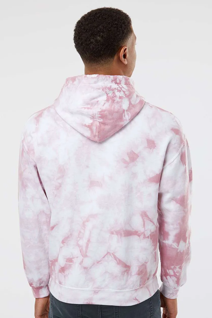Dyenomite Mens Blended Tie Dyed Hooded Sweatshirt Hoodie w/ Pouch Pocket - Rose Crystal Clothing Dyenomite
