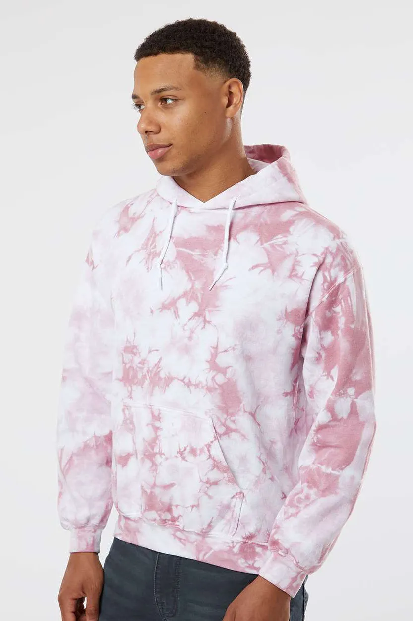 Dyenomite Mens Blended Tie Dyed Hooded Sweatshirt Hoodie w/ Pouch Pocket - Rose Crystal Clothing Dyenomite