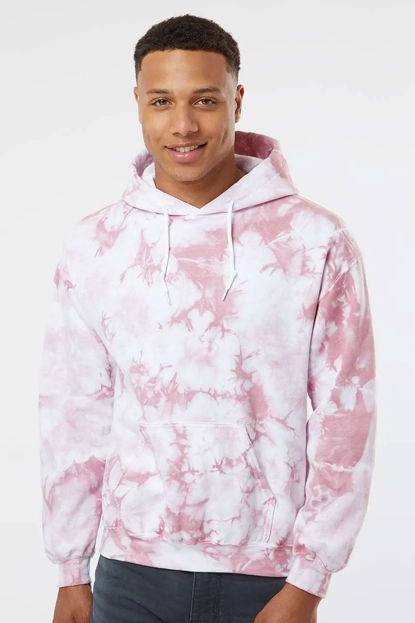 Dyenomite Mens Blended Tie Dyed Hooded Sweatshirt Hoodie w/ Pouch Pocket - Rose Crystal Clothing Dyenomite
