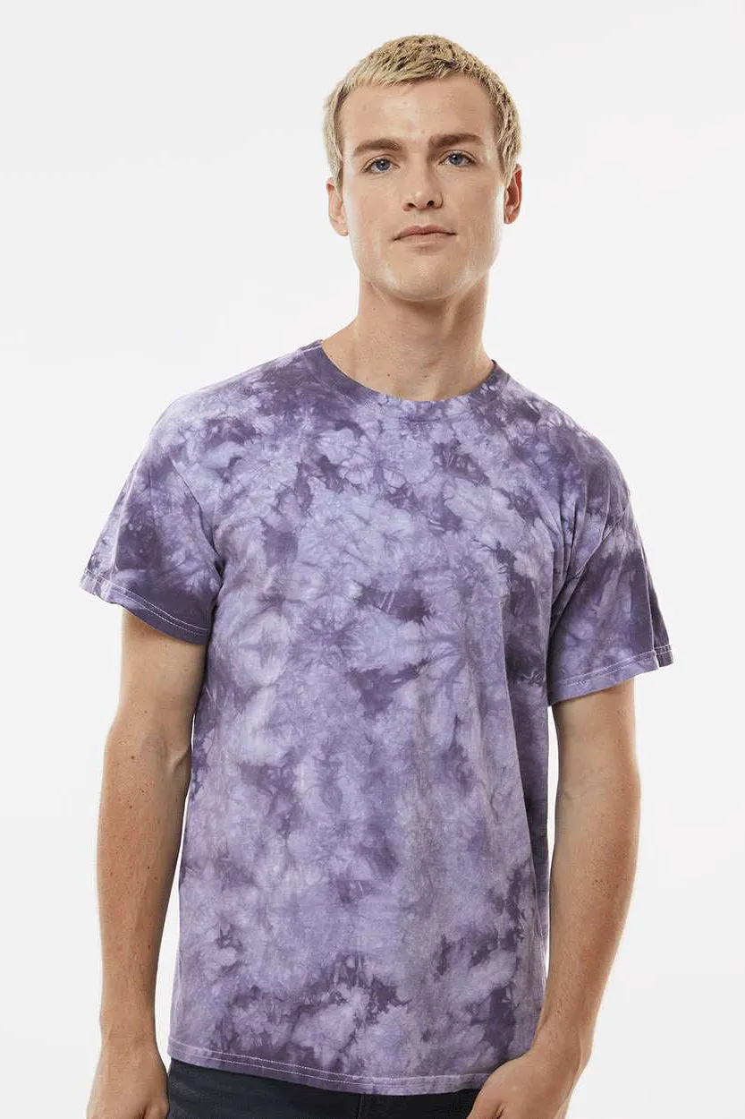 Dyenomite Mens Crystal Tie Dyed Short Sleeve Crewneck T-Shirt - Blackberry Clothing Dyenomite