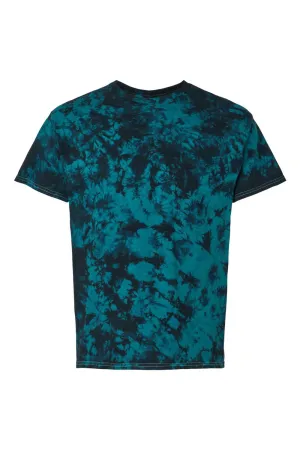 Dyenomite Mens Crystal Tie Dyed Short Sleeve Crewneck T-Shirt - Black/Teal Clothing Dyenomite