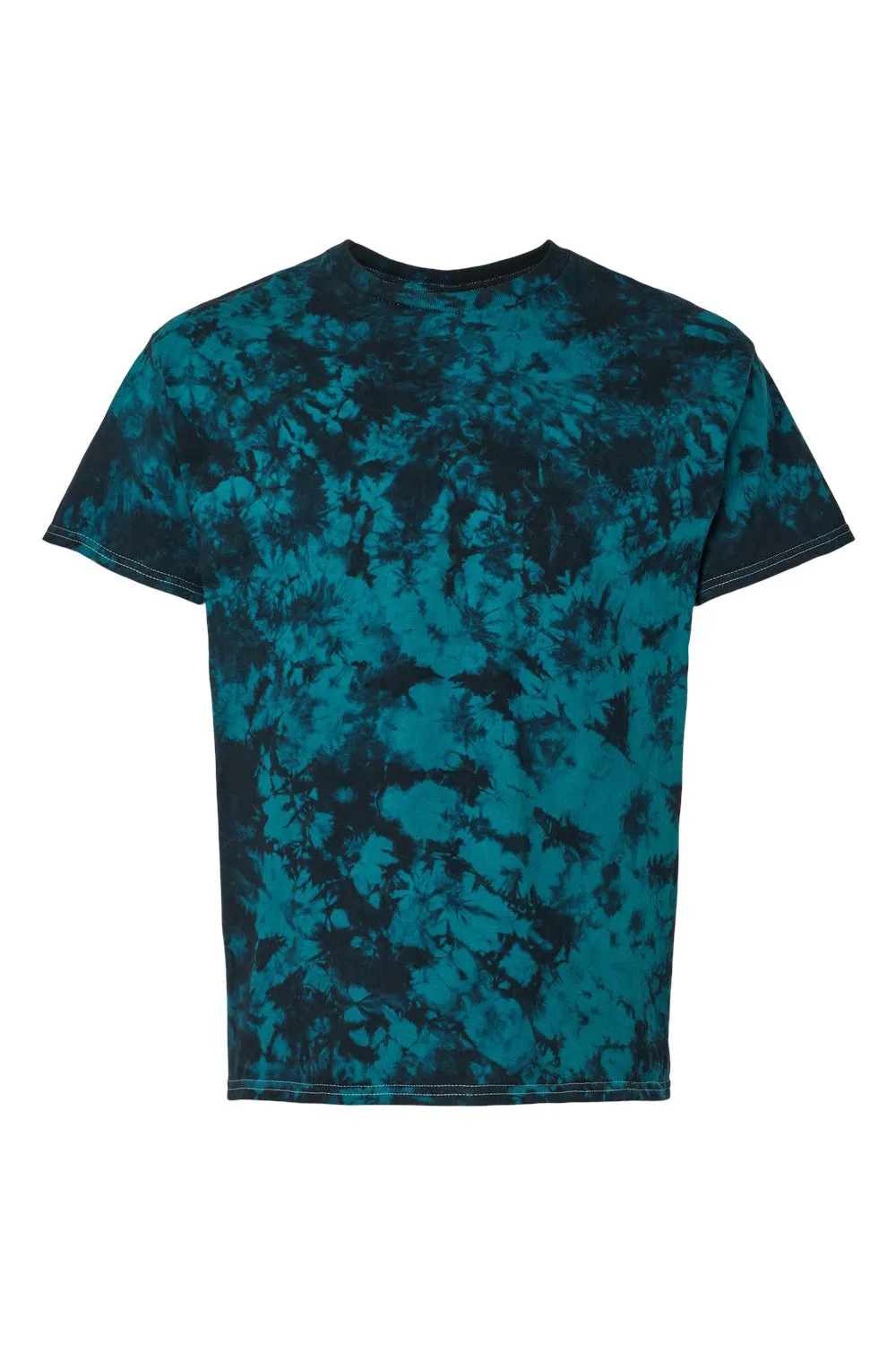 Dyenomite Mens Crystal Tie Dyed Short Sleeve Crewneck T-Shirt - Black/Teal Clothing Dyenomite