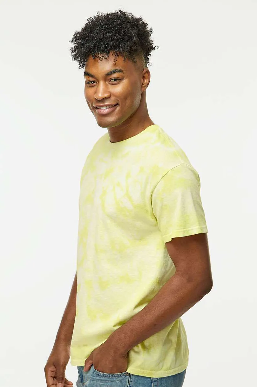 Dyenomite Mens Crystal Tie Dyed Short Sleeve Crewneck T-Shirt - Citron Clothing Dyenomite