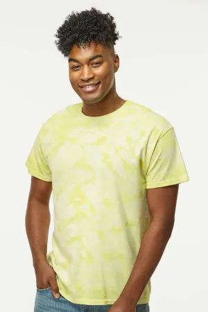 Dyenomite Mens Crystal Tie Dyed Short Sleeve Crewneck T-Shirt - Citron Clothing Dyenomite