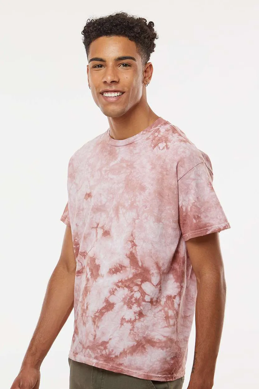 Dyenomite Mens Crystal Tie Dyed Short Sleeve Crewneck T-Shirt - Copper Clothing Dyenomite