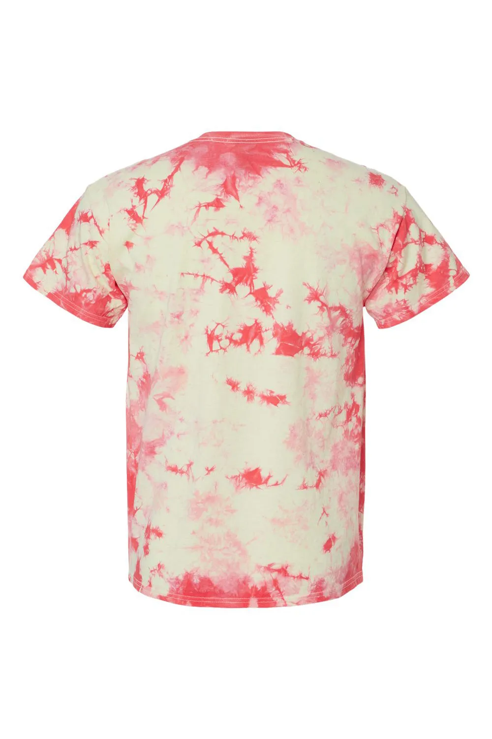 Dyenomite Mens Crystal Tie Dyed Short Sleeve Crewneck T-Shirt - Coral/Soft Yellow Clothing Dyenomite