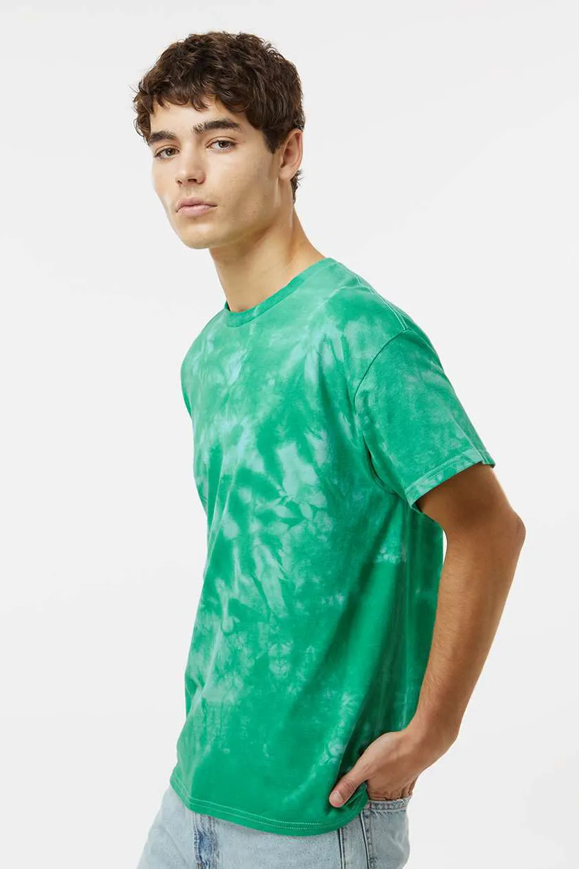 Dyenomite Mens Crystal Tie Dyed Short Sleeve Crewneck T-Shirt - Emerald Clothing Dyenomite