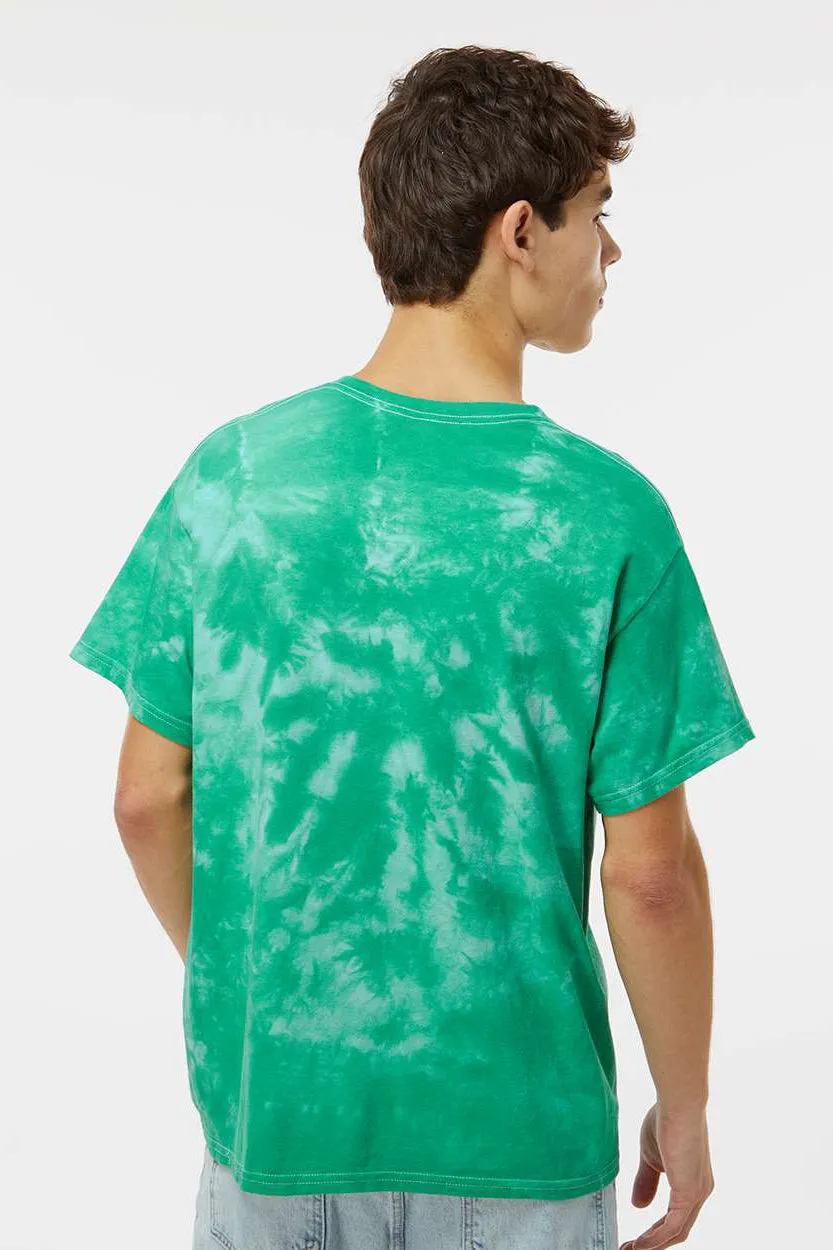 Dyenomite Mens Crystal Tie Dyed Short Sleeve Crewneck T-Shirt - Emerald Clothing Dyenomite