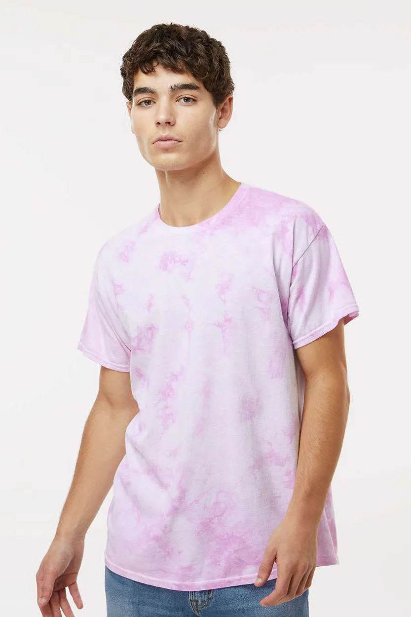 Dyenomite Mens Crystal Tie Dyed Short Sleeve Crewneck T-Shirt - Lilac Clothing Dyenomite