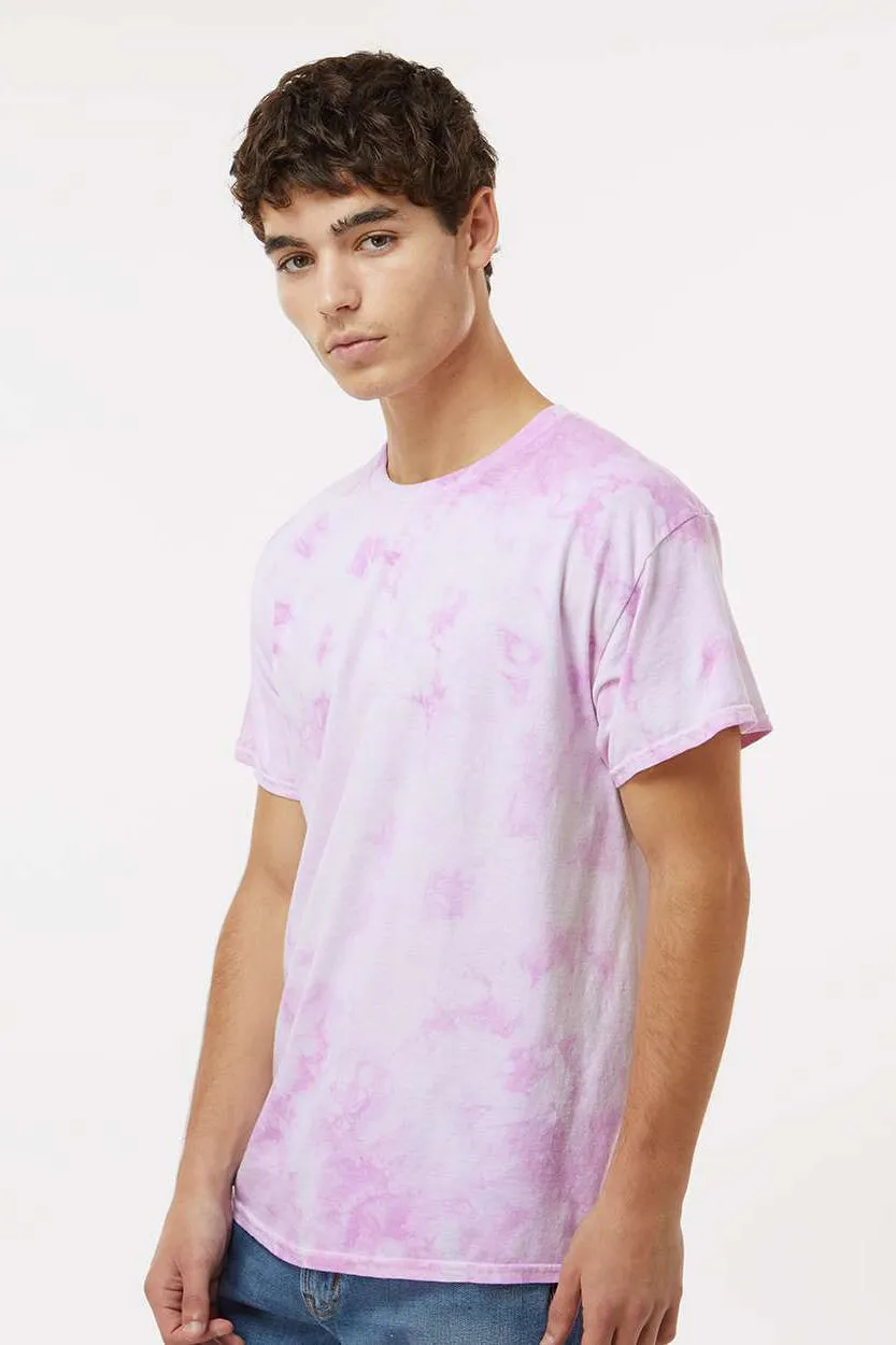 Dyenomite Mens Crystal Tie Dyed Short Sleeve Crewneck T-Shirt - Lilac Clothing Dyenomite