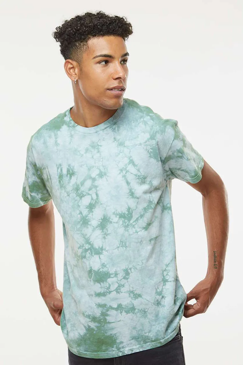Dyenomite Mens Crystal Tie Dyed Short Sleeve Crewneck T-Shirt - Moss Clothing Dyenomite