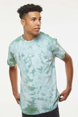 Dyenomite Mens Crystal Tie Dyed Short Sleeve Crewneck T-Shirt - Moss Clothing Dyenomite