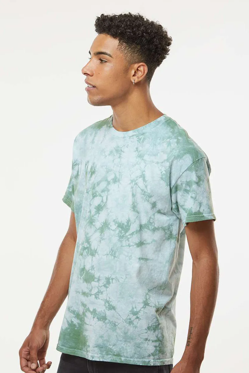 Dyenomite Mens Crystal Tie Dyed Short Sleeve Crewneck T-Shirt - Moss Clothing Dyenomite