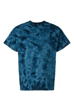 Dyenomite Mens Crystal Tie Dyed Short Sleeve Crewneck T-Shirt - Navy Blue Clothing Dyenomite