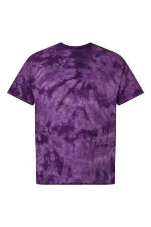 Dyenomite Mens Crystal Tie Dyed Short Sleeve Crewneck T-Shirt - Purple Clothing Dyenomite