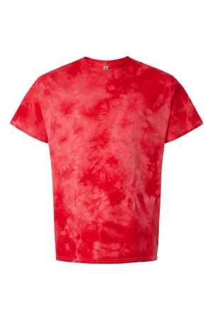 Dyenomite Mens Crystal Tie Dyed Short Sleeve Crewneck T-Shirt - Red Clothing Dyenomite