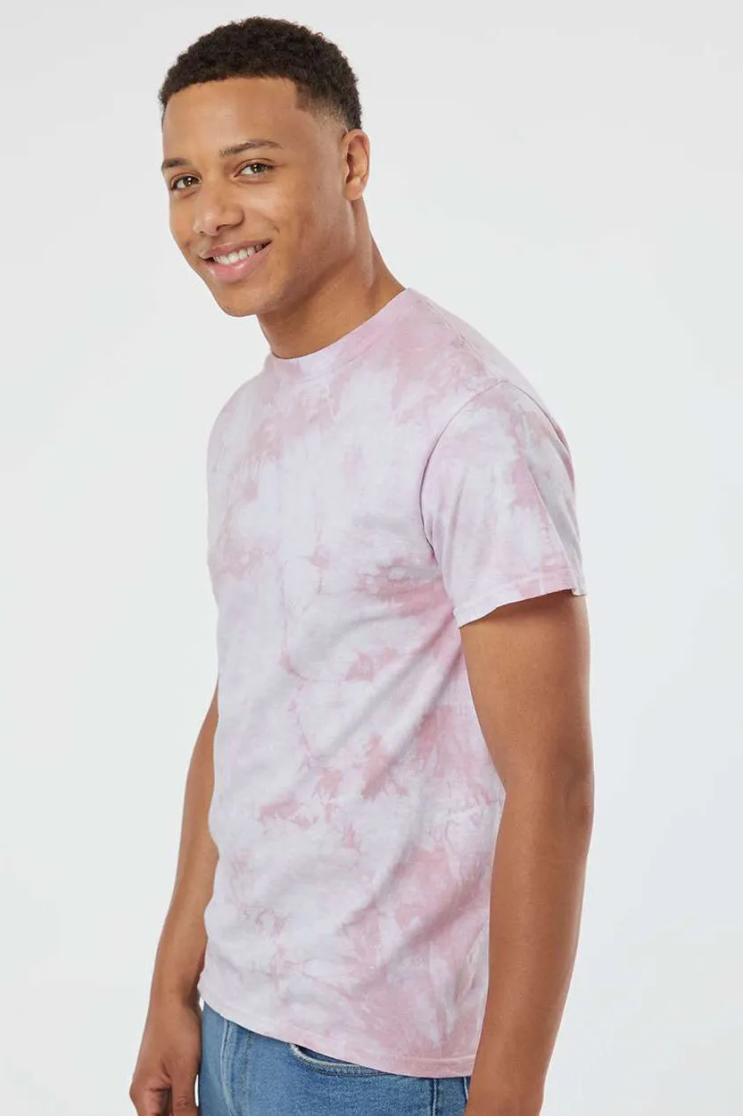 Dyenomite Mens Crystal Tie Dyed Short Sleeve Crewneck T-Shirt - Rose Clothing Dyenomite