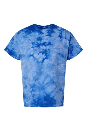 Dyenomite Mens Crystal Tie Dyed Short Sleeve Crewneck T-Shirt - Royal Blue Clothing Dyenomite