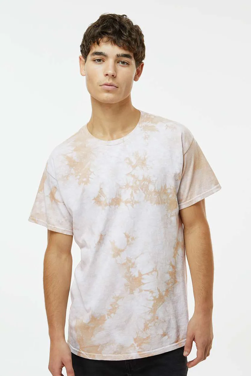 Dyenomite Mens Crystal Tie Dyed Short Sleeve Crewneck T-Shirt - Sand Clothing Dyenomite