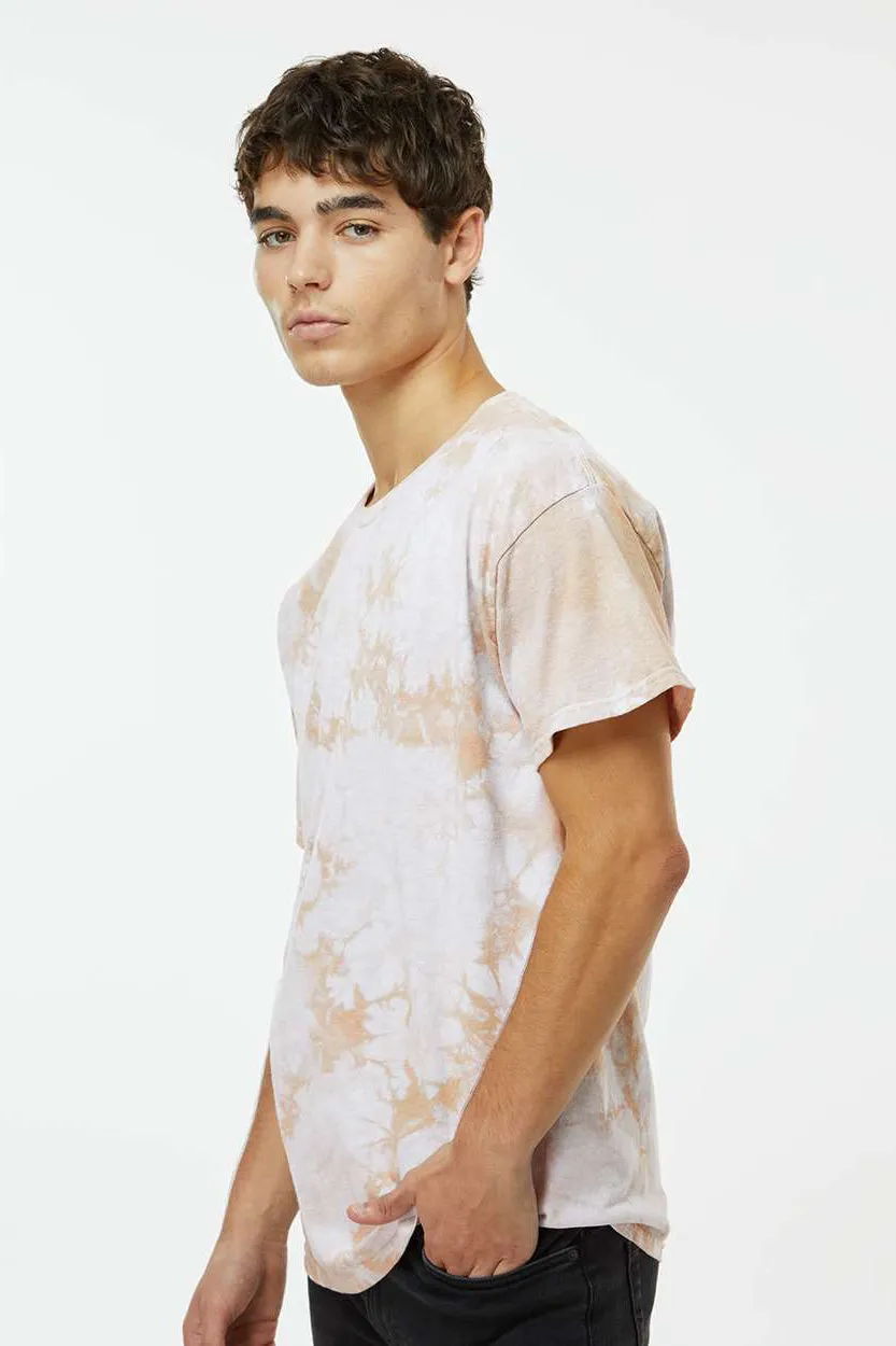 Dyenomite Mens Crystal Tie Dyed Short Sleeve Crewneck T-Shirt - Sand Clothing Dyenomite
