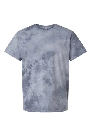 Dyenomite Mens Crystal Tie Dyed Short Sleeve Crewneck T-Shirt - Silver Grey Clothing Dyenomite