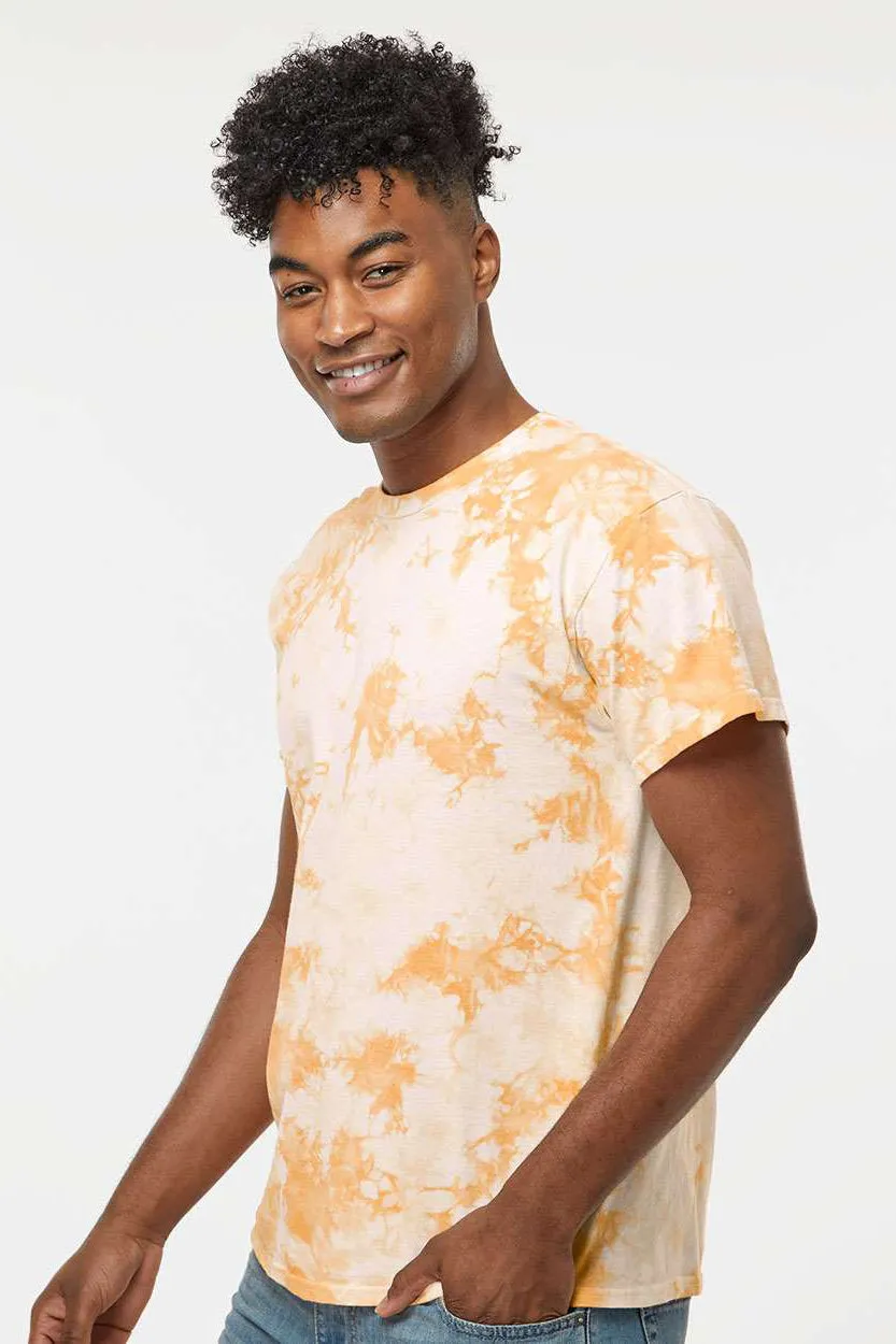 Dyenomite Mens Crystal Tie Dyed Short Sleeve Crewneck T-Shirt - Tangerine Clothing Dyenomite