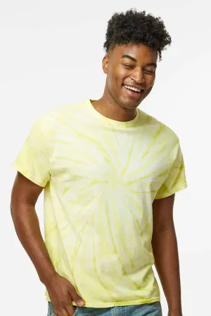 Dyenomite Mens Cyclone Pinwheel Tie Dyed Short Sleeve Crewneck T-Shirt - Citron Clothing Dyenomite