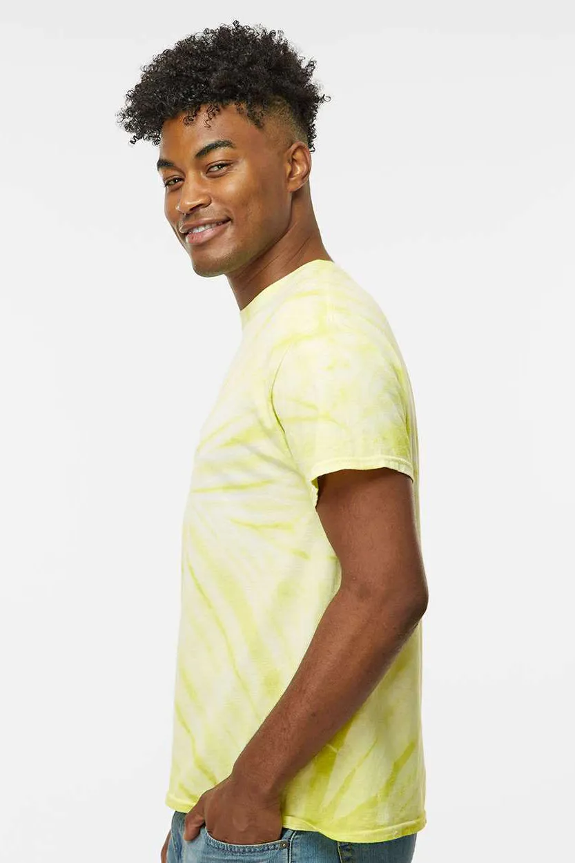 Dyenomite Mens Cyclone Pinwheel Tie Dyed Short Sleeve Crewneck T-Shirt - Citron Clothing Dyenomite