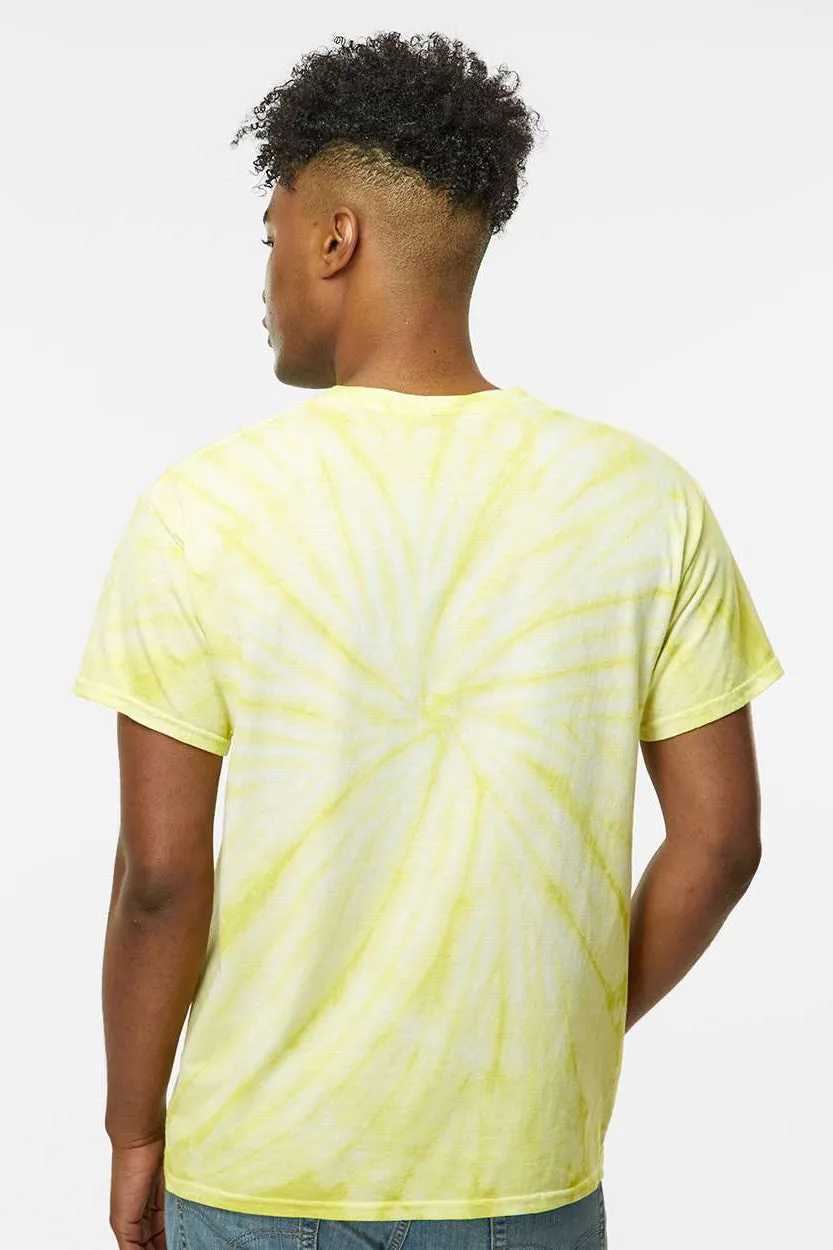 Dyenomite Mens Cyclone Pinwheel Tie Dyed Short Sleeve Crewneck T-Shirt - Citron Clothing Dyenomite