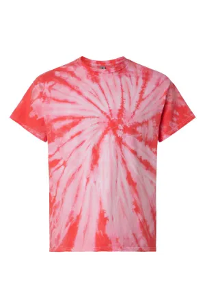 Dyenomite Mens Cyclone Pinwheel Tie Dyed Short Sleeve Crewneck T-Shirt - Coral Clothing Dyenomite