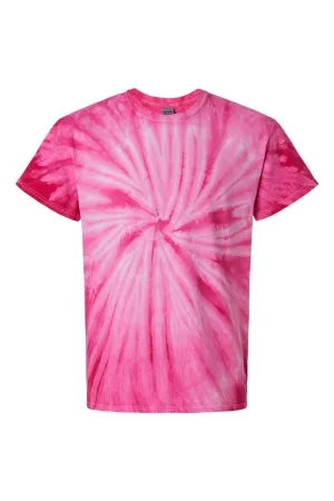 Dyenomite Mens Cyclone Pinwheel Tie Dyed Short Sleeve Crewneck T-Shirt - Fuchsia Clothing Dyenomite