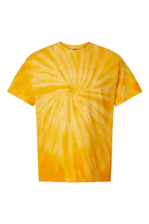 Dyenomite Mens Cyclone Pinwheel Tie Dyed Short Sleeve Crewneck T-Shirt - Gold Clothing Dyenomite