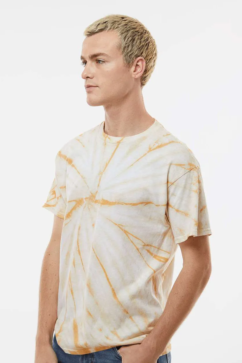 Dyenomite Mens Cyclone Pinwheel Tie Dyed Short Sleeve Crewneck T-Shirt - Honey Clothing Dyenomite