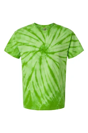 Dyenomite Mens Cyclone Pinwheel Tie Dyed Short Sleeve Crewneck T-Shirt - Lime Green Clothing Dyenomite